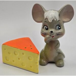 Mouse and Cheese Salt and Pepper Shakers Enesco Japan Porcelain Gray Enesco